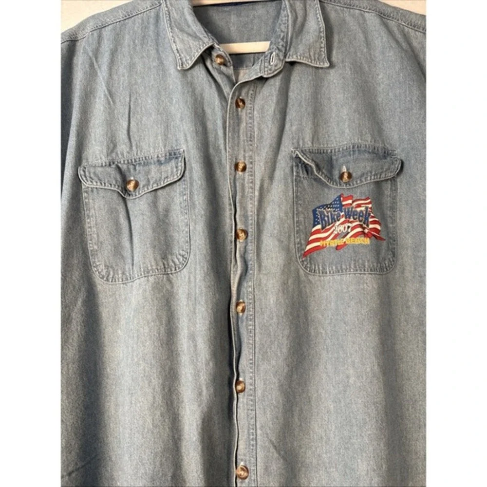 VINTAGE US Bike Week Myrtle Beach 2007 Cutoff Sleeves Jean Shirt XL Harley K1183